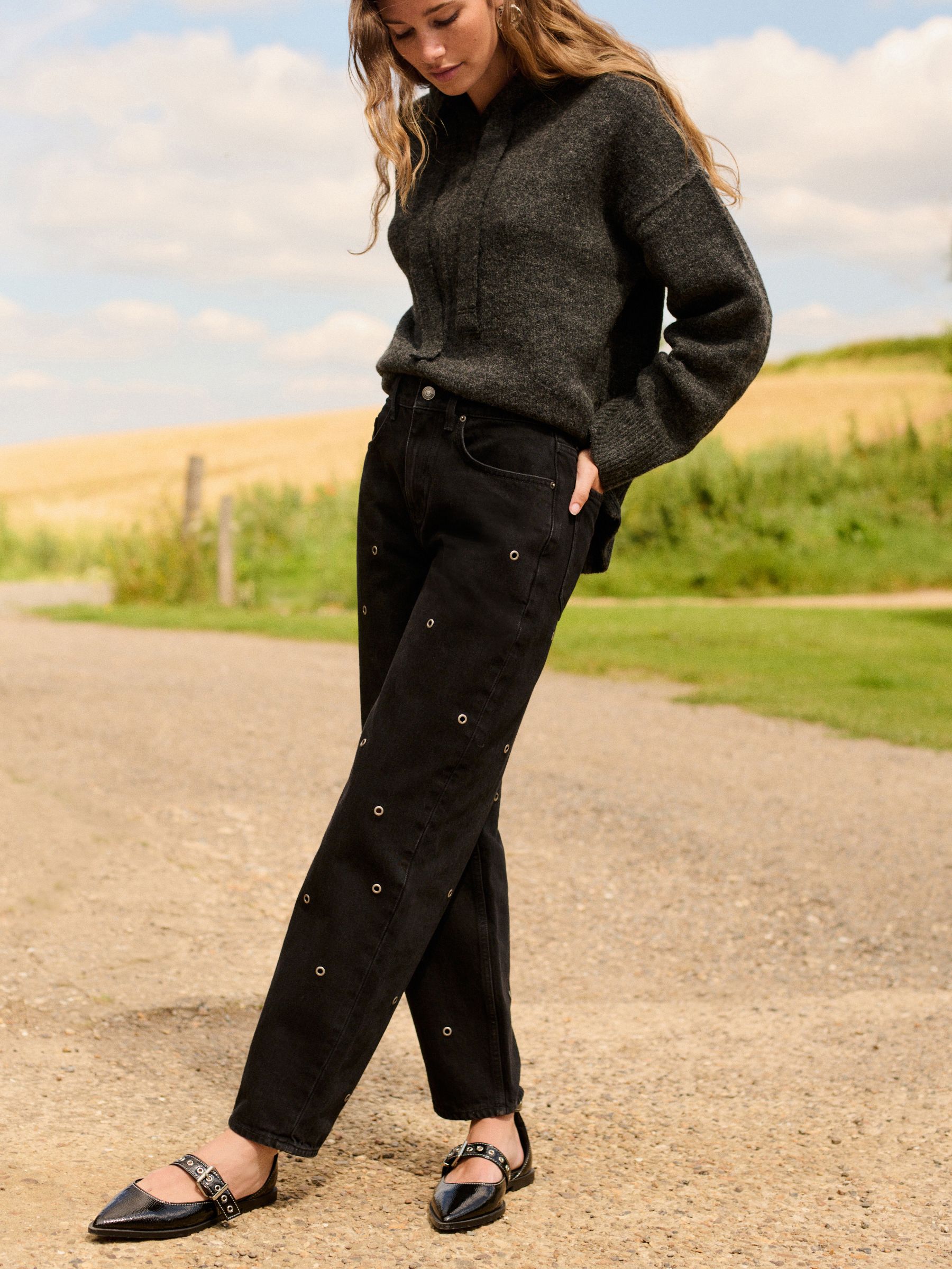 Buy Charcoal Grey Relaxed Fit Oversized Knitted Hoodie Jumper from