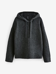 Charcoal Grey Relaxed Fit Oversized Knitted Hoodie Jumper - Image 5 of 7