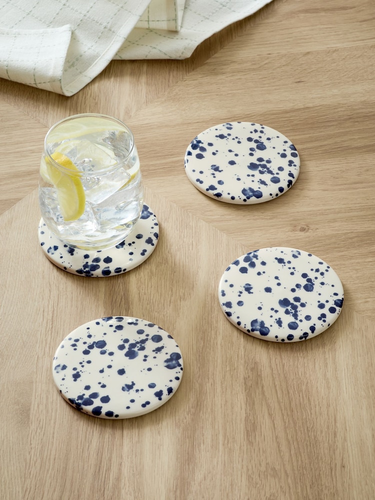 Set of 4 Blue Splatter Ceramic Coasters - Image 1 of 3
