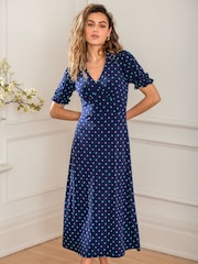 Pour Moi Blue Delphi V-Neck Slinky Stretch Midaxi Dress - Image 1 of 4