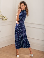 Pour Moi Blue Delphi V-Neck Slinky Stretch Midaxi Dress - Image 2 of 4