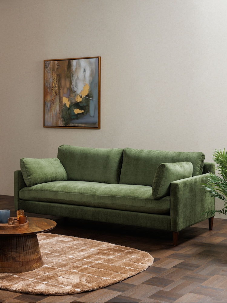 Barker and Stonehouse Olive Green Kaplan Velvet 3 Seater Sofa - Image 1 of 6