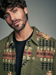 Green Borg Lined Pattern Navajo Style Shacket - Image 1 of 8