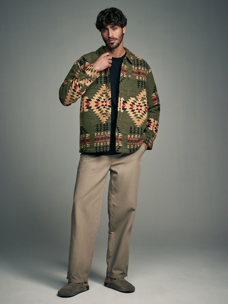 Green Borg Lined Pattern Navajo Style Shacket - Image 2 of 8