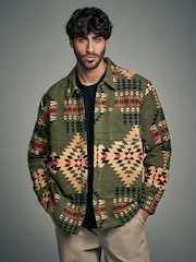 Green Borg Lined Pattern Navajo Style Shacket - Image 4 of 8