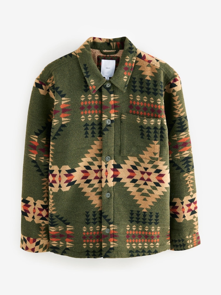 Green Borg Lined Pattern Navajo Style Shacket - Image 5 of 8