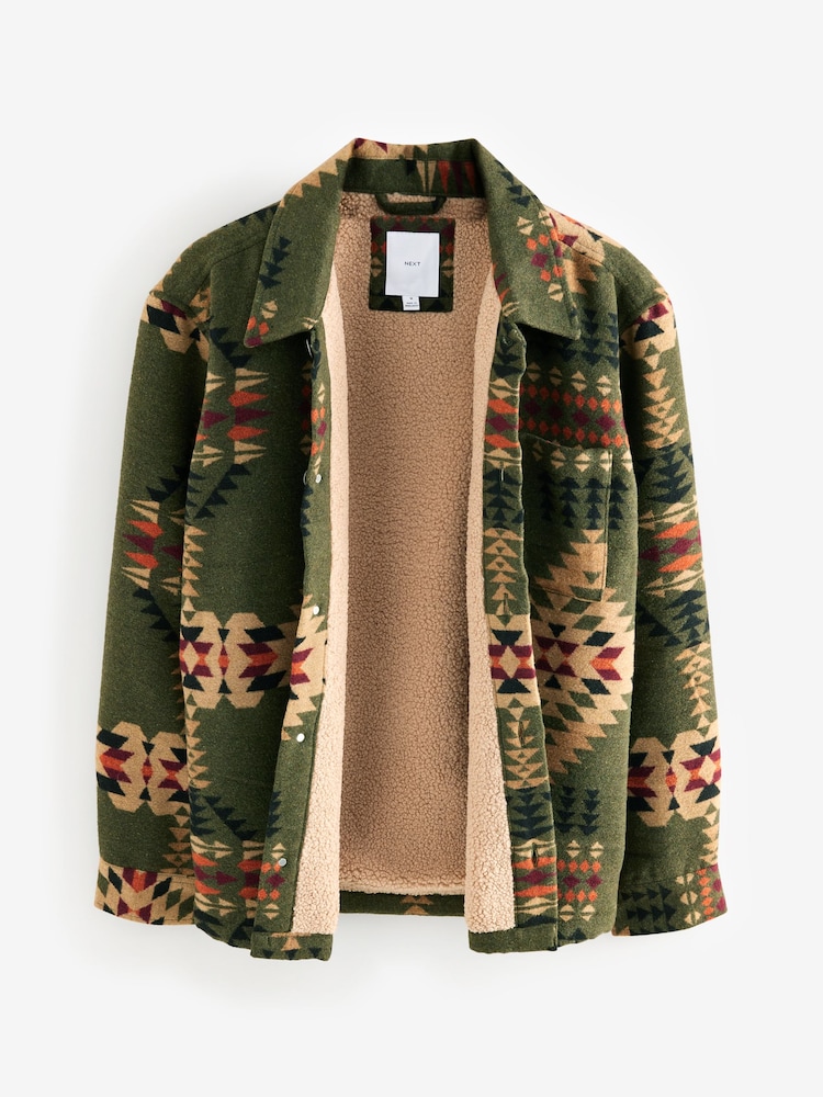 Green Borg Lined Pattern Navajo Style Shacket - Image 6 of 8