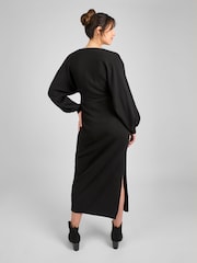 JoJo Maman Bébé Black Knitted Blouson Sleeve V-Neck Maternity Dress - Image 3 of 4