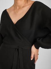 JoJo Maman Bébé Black Knitted Blouson Sleeve V-Neck Maternity Dress - Image 4 of 4