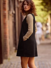 Black Corduroy Pinafore Short Sleeve Mini Dress - Image 2 of 8