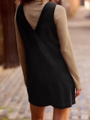 Black Corduroy Pinafore Short Sleeve Mini Dress - Image 4 of 8