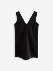 Black Corduroy Pinafore Short Sleeve Mini Dress - Image 6 of 8