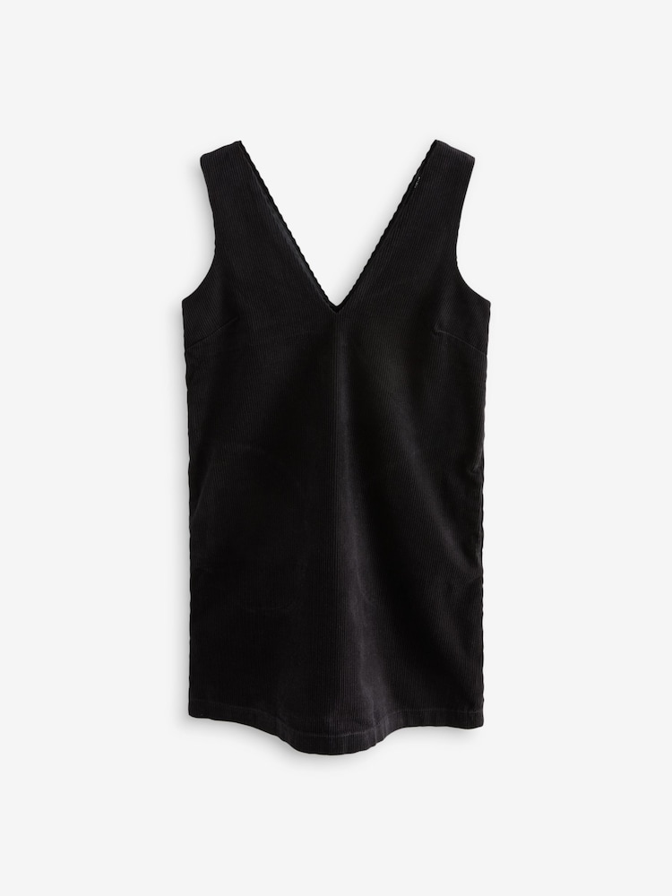 Black Corduroy Pinafore Short Sleeve Mini Dress - Image 6 of 8