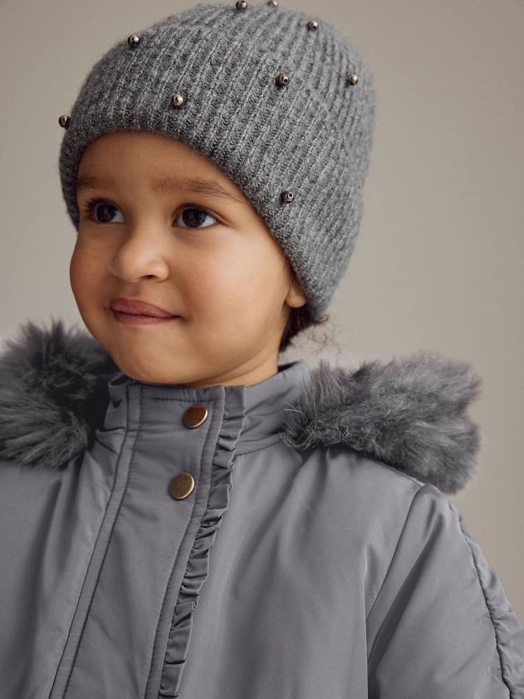 Grey Stud Beanie Hat (3-16yrs) - Image 1 of 3