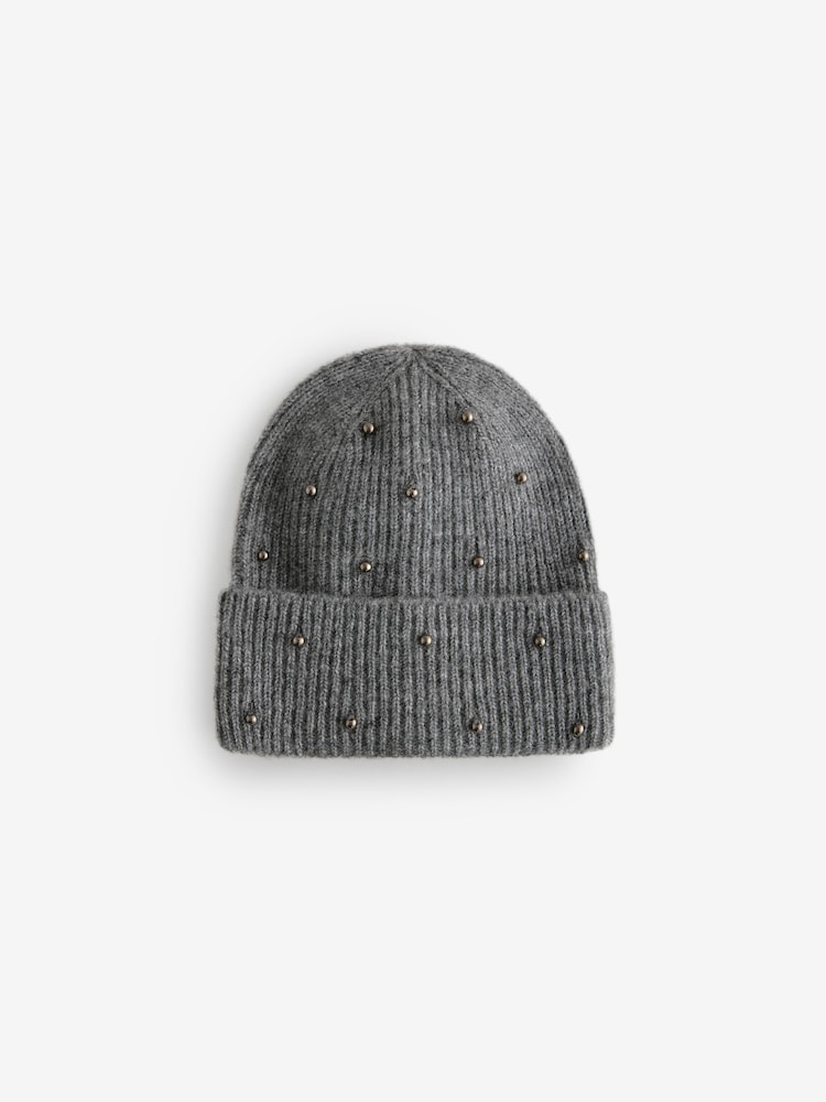 Grey Stud Beanie Hat (3-16yrs) - Image 2 of 3
