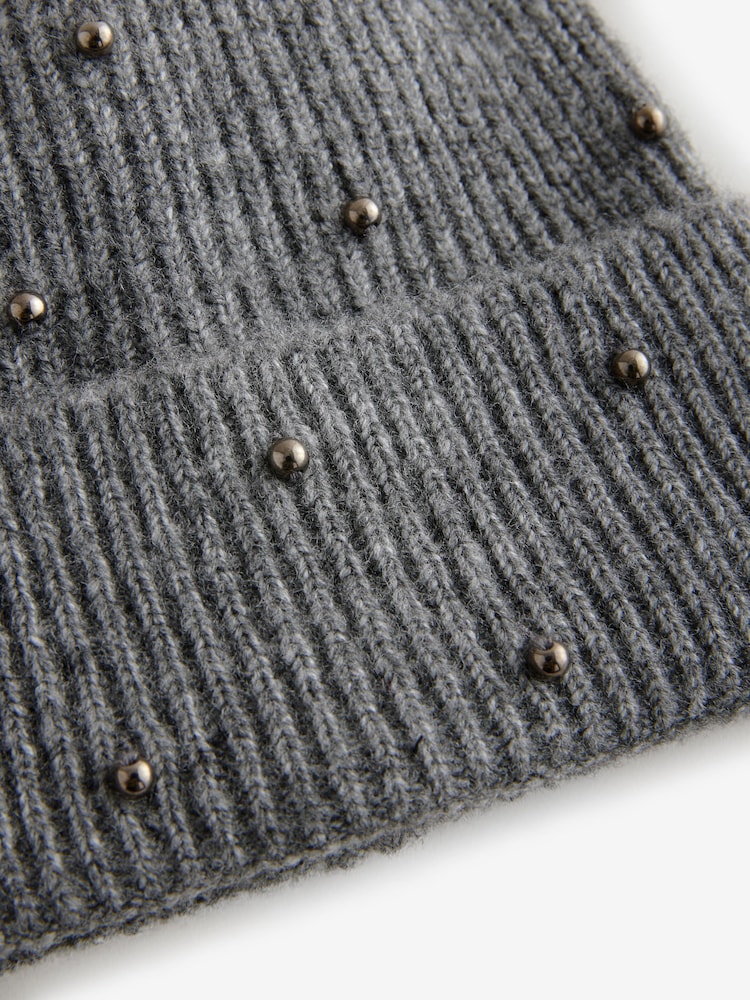 Grey Stud Beanie Hat (3-16yrs) - Image 3 of 3
