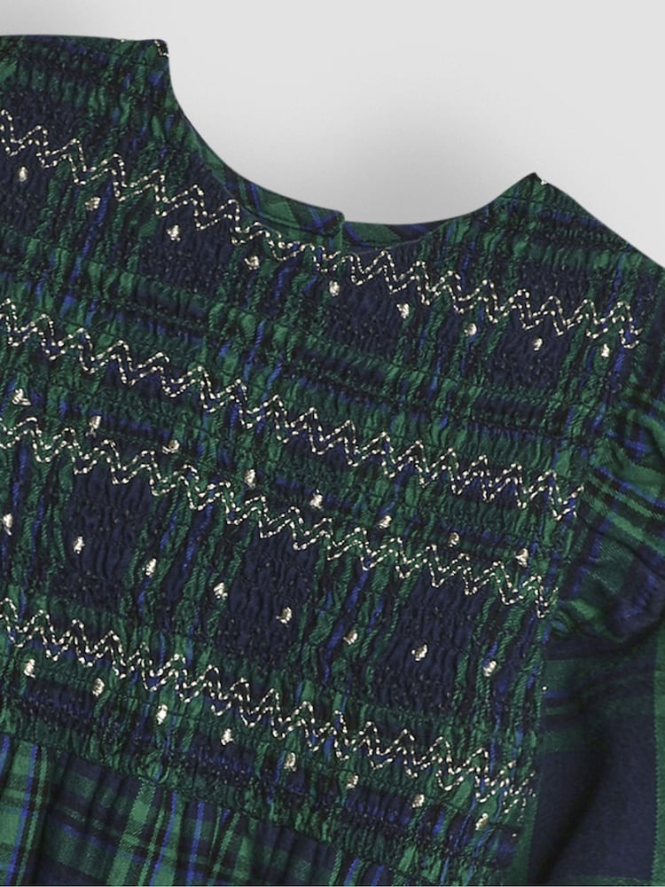 JoJo Maman Bébé Green Tartan Smocked Dress - Image 3 of 3