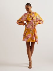 Ted Baker Orange Akemi Mini Wrap Dress - Image 2 of 6