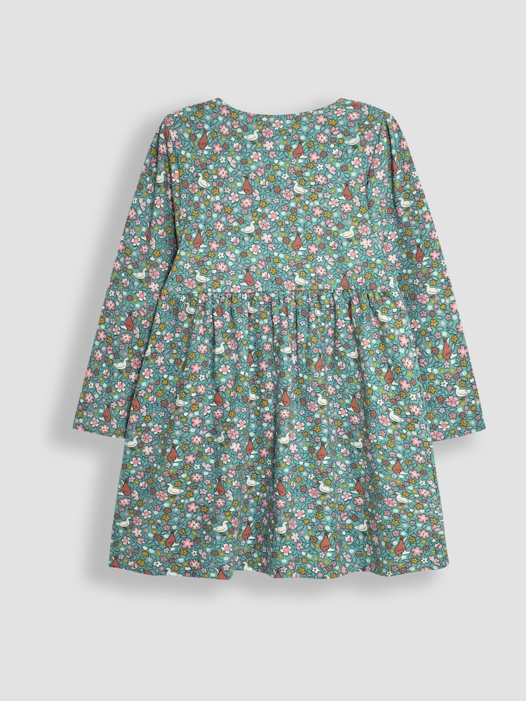 JoJo Maman Bébé Duck Egg Duck & Fox Floral Button Front Dress - Image 2 of 3 JoJo Maman Bébé Duck Egg Duck & Fox Floral Button Front Dress - Image 2 of 3