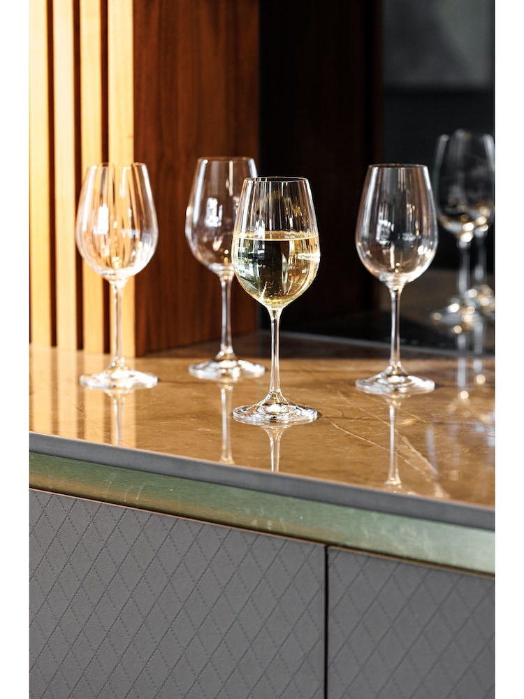 Mikasa Set of 4 Clear Treviso Crystal White Wine Ribbed Glass - Image 1 of 5
