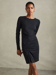 Reiss Charcoal Allie Ruched Jersey Mini Dress - Image 1 of 6