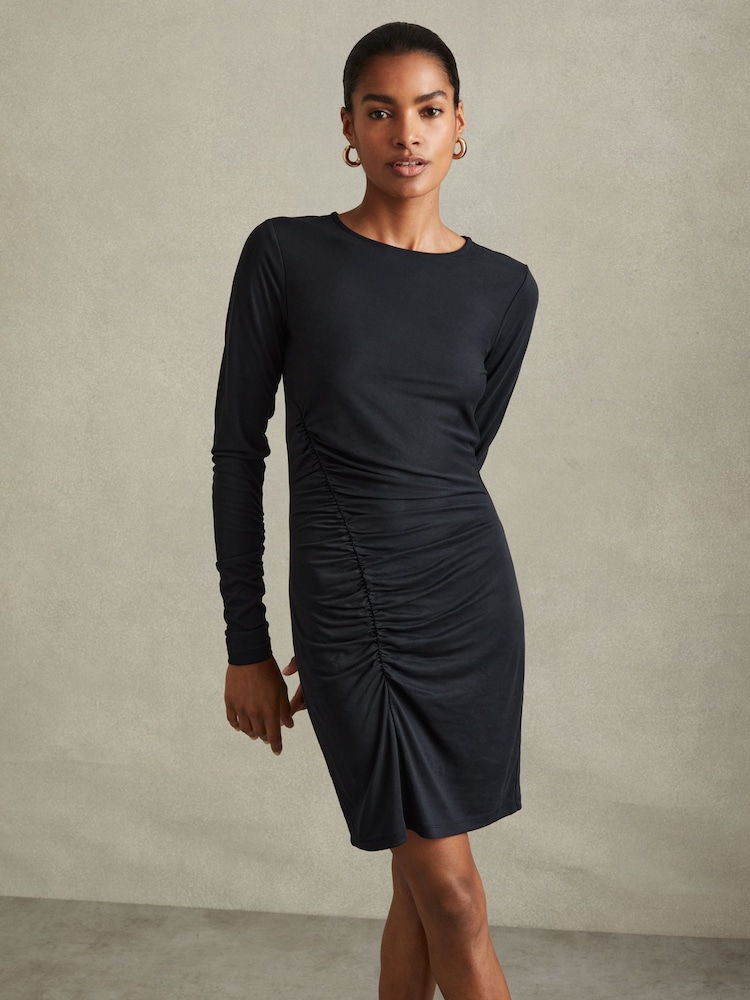 Reiss Charcoal Allie Ruched Jersey Mini Dress - Image 1 of 6