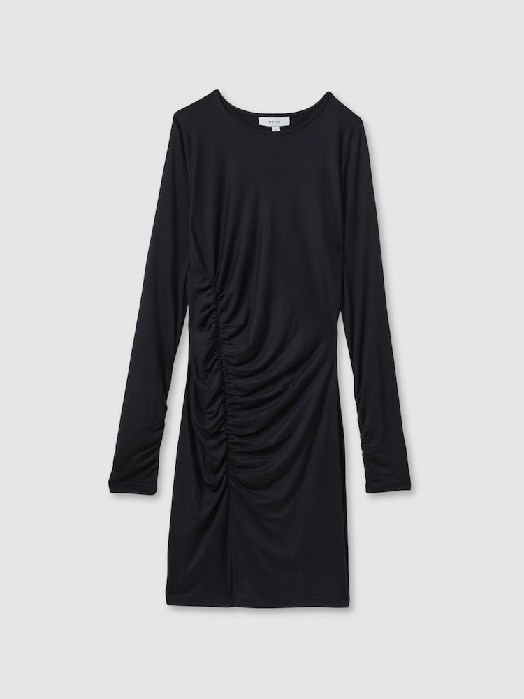Reiss Charcoal Allie Ruched Jersey Mini Dress - Image 2 of 6