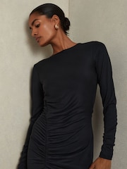 Reiss Charcoal Allie Ruched Jersey Mini Dress - Image 4 of 6