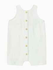 MORI Green Organic Cotton Muslin Summer Button Front Romper - Image 1 of 2