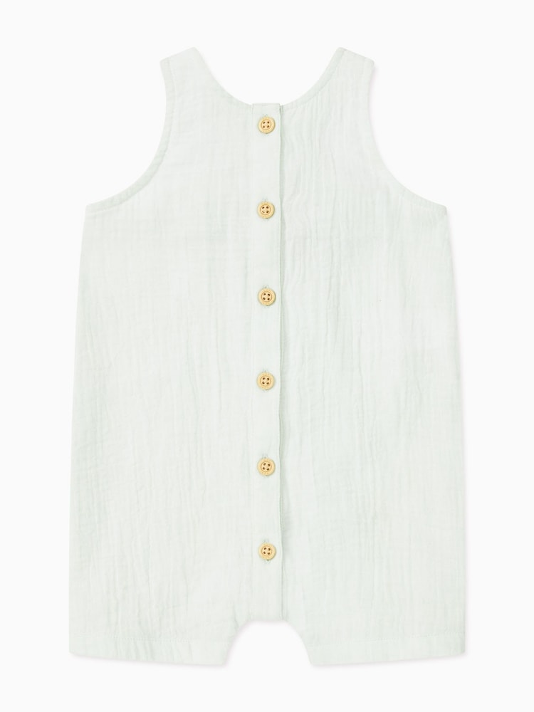MORI Green Organic Cotton Muslin Summer Button Front Romper - Image 1 of 2