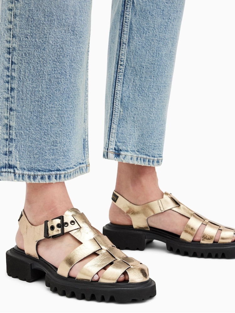 AllSaints Gold Nessa Sandals - Image 1 of 7