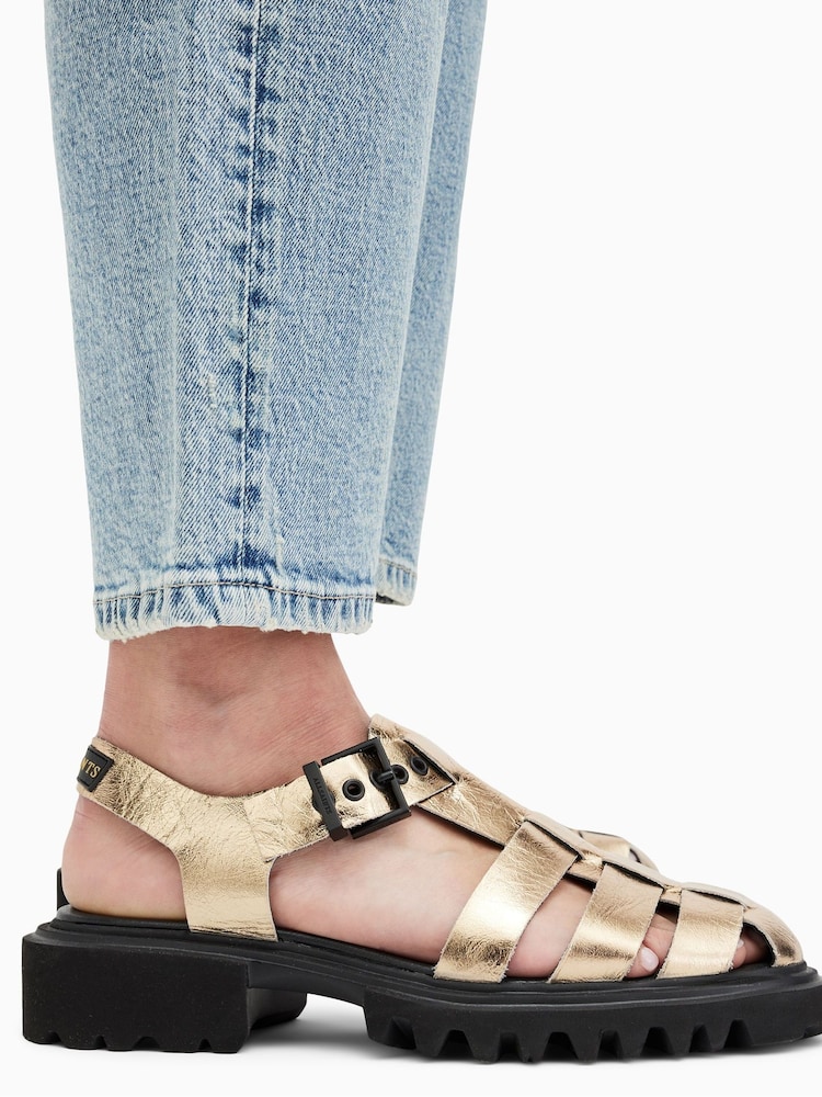 AllSaints Gold Nessa Sandals - Image 2 of 7