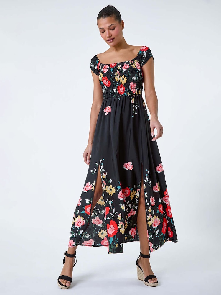 Roman Gesmoktes Maxikleid mit Carmenausschnitt und Blumenmuster - Bild 1 von 5 Roman Gesmoktes Maxikleid mit Carmenausschnitt und Blumenmuster - Bild 1 von 5