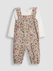 JoJo Maman Bébé Mustard Yellow Autumn Floral Cord Dungarees & Top Set - Image 1 of 6