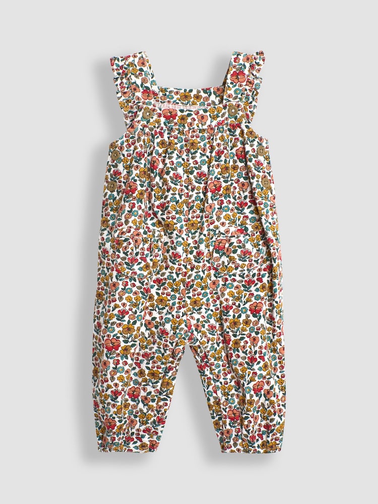 JoJo Maman Bébé Mustard Yellow Autumn Floral Cord Dungarees & Top Set - Image 2 of 6