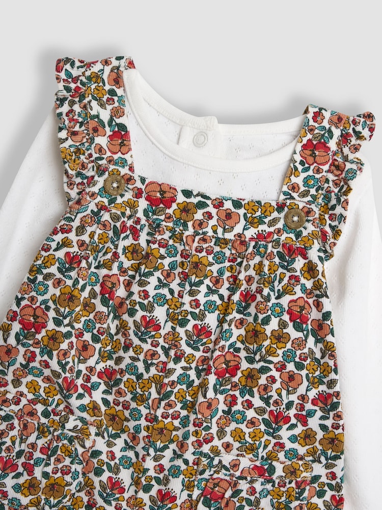 JoJo Maman Bébé Mustard Yellow Autumn Floral Cord Dungarees & Top Set - Image 6 of 6