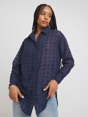 Simply Be Blue Oversized Dobby Shirt - Image 1 of 4
