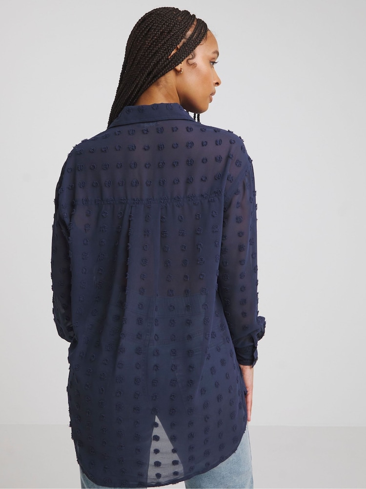 Simply Be Blue Oversized Dobby Shirt - Image 2 of 4