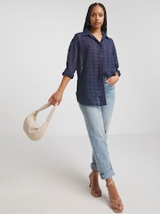 Simply Be Blue Oversized Dobby Shirt - Image 3 of 4