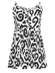 Yours Curve White White Ikat Print Tiered Crinkle Vest Top - Image 5 of 5