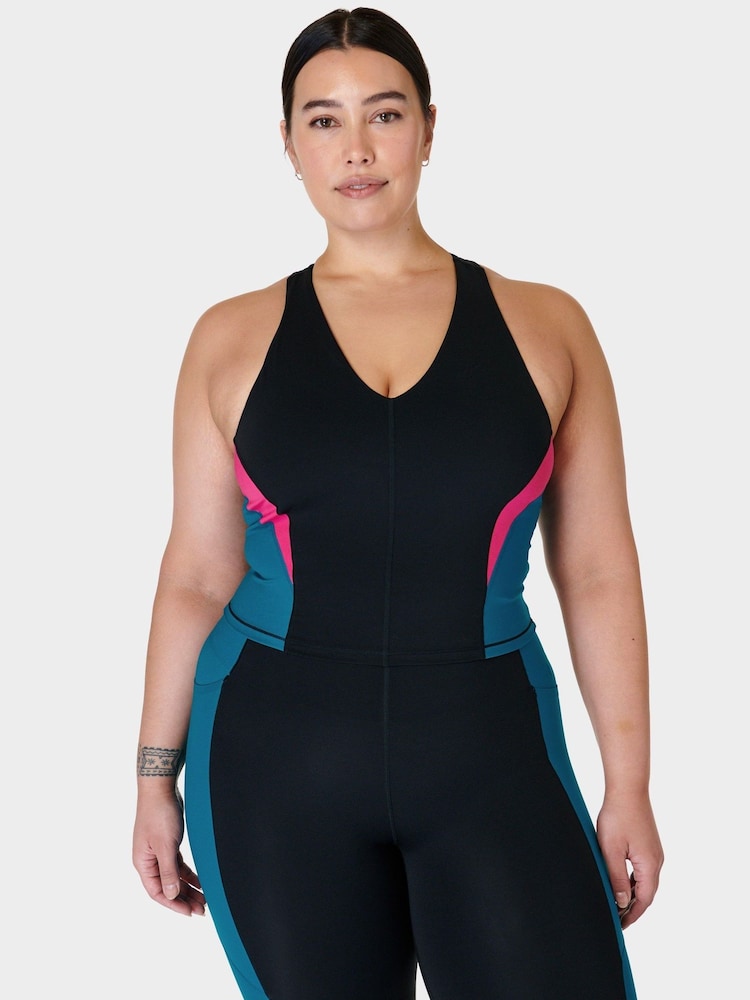 Sweaty Betty Black Beet Pink Reef Teal Power Racerback Bra Tank - Image 1 of 8