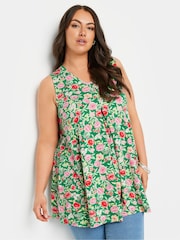 Yours Curve Green Abstract Floral Print Swing Vest Top - Image 1 of 5