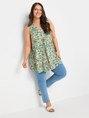 Yours Curve Green Abstract Floral Print Swing Vest Top - Image 2 of 5