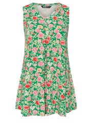 Yours Curve Green Abstract Floral Print Swing Vest Top - Image 5 of 5