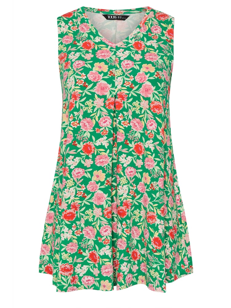 Yours Curve Green Abstract Floral Print Swing Vest Top - Image 5 of 5