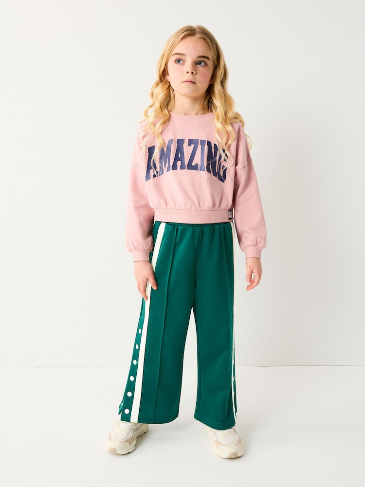 Green Wide Leg Popper Joggers (3-16yrs) - Image 2 of 7
