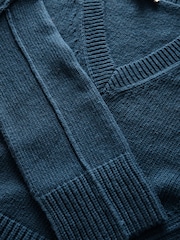 Dark Blue Seam Detail V-Neck Knitted Jumper - Image 6 of 7