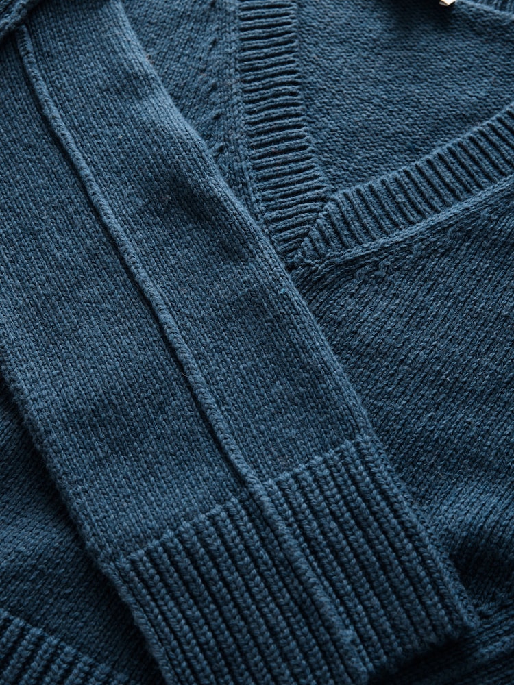Dark Blue Seam Detail V-Neck Knitted Jumper - Image 6 of 7
