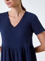 Roman Blue 100% Cotton Waffle Tiered Midi Dress - Image 5 of 5