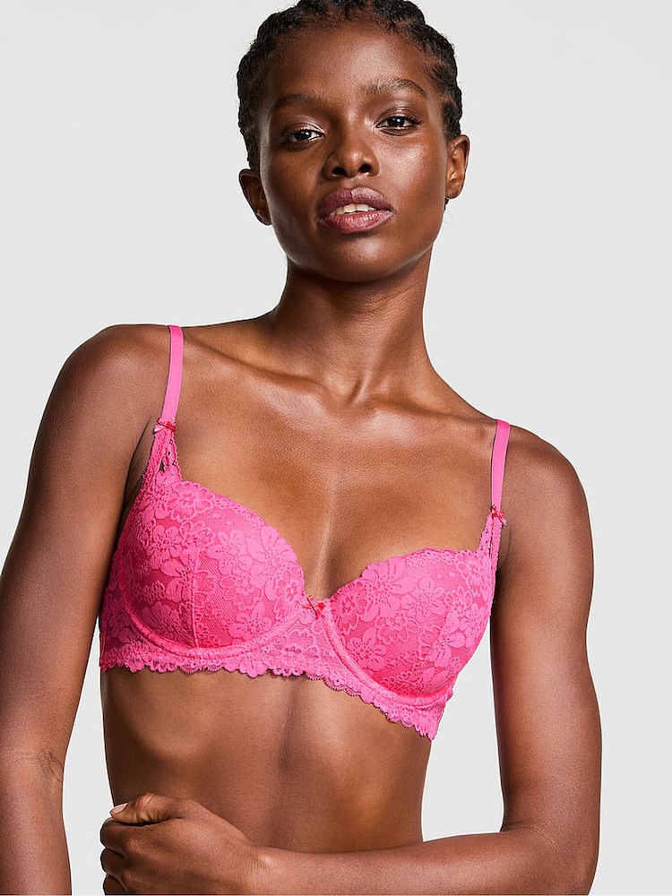 Victoria's Secret PINK Pink Rose Lace Lightly Lined Balcony Bra - Image 1 of 4 Victoria's Secret PINK Pink Rose Lace Lightly Lined Balcony Bra - Image 1 of 4